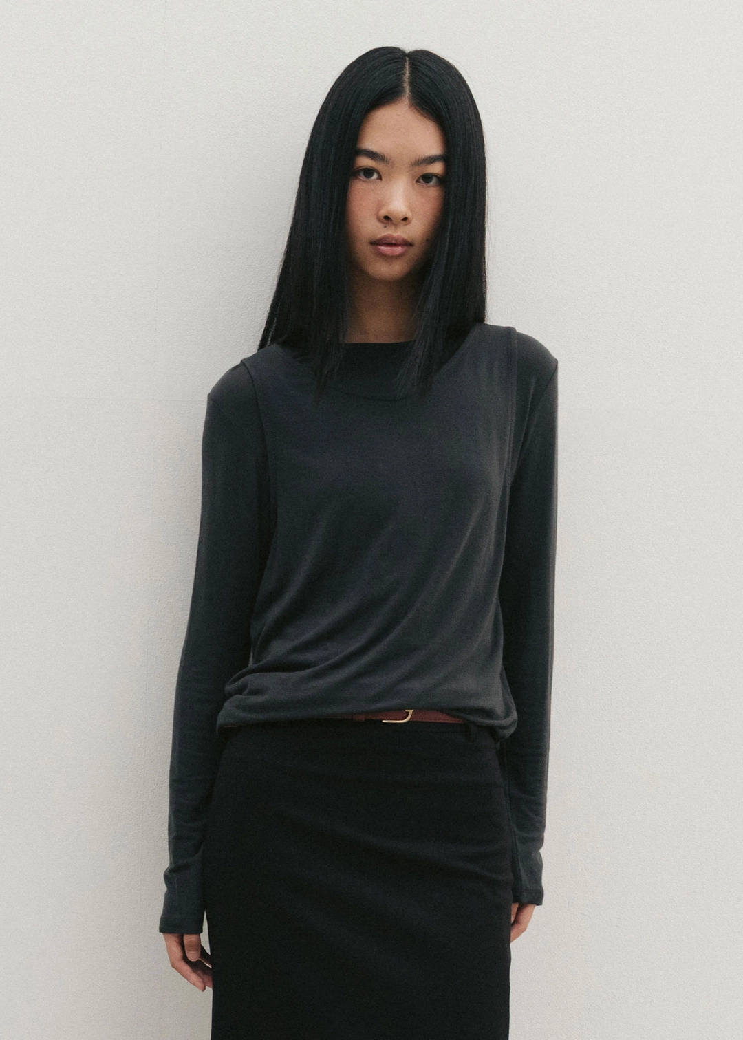 더라이 Layered Long Sleeve Top(Charcoal) 상품 이미지 3
