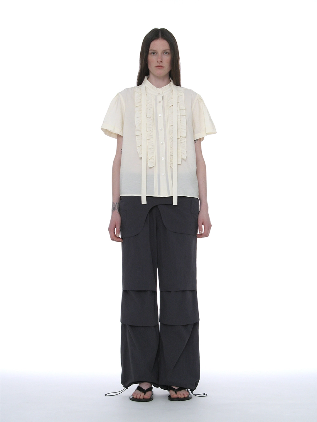 파르티멘토 [WOMEN] BELTED LAYERED PARACHUTE PANTS_NAVY 상품 이미지 2