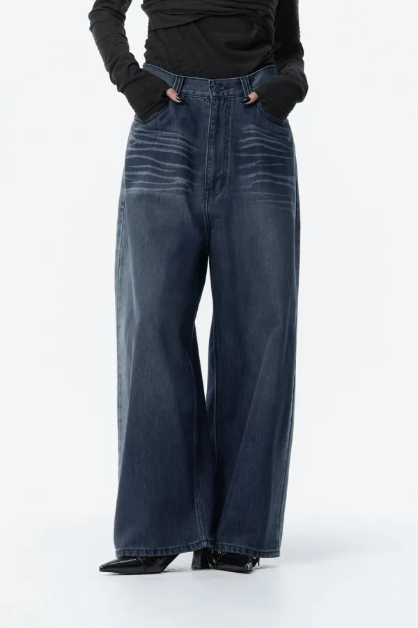 Side Washed Denim Pants [ Blue ]
