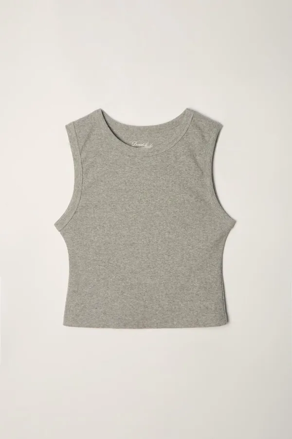 ESSENTIAL CROPPED TANK TOP MELANGE GREY