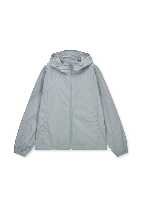 BACK LOGO HOODY WIND BREAKER IN LIGHT GREY