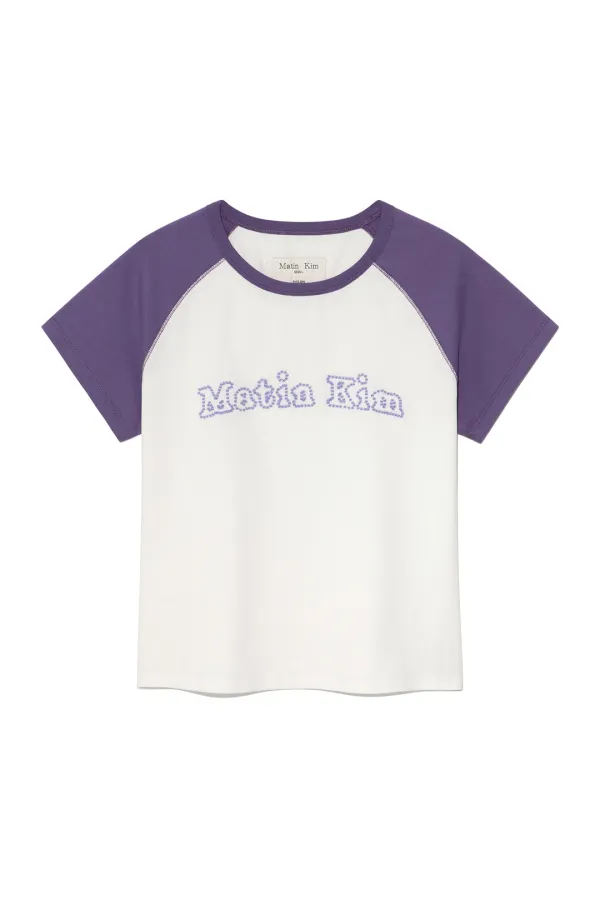 FLOWER STITCH RAGLAN LOGO TOP IN PURPLE