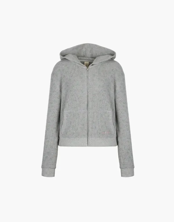 flower pattern hood zip up - melange grey