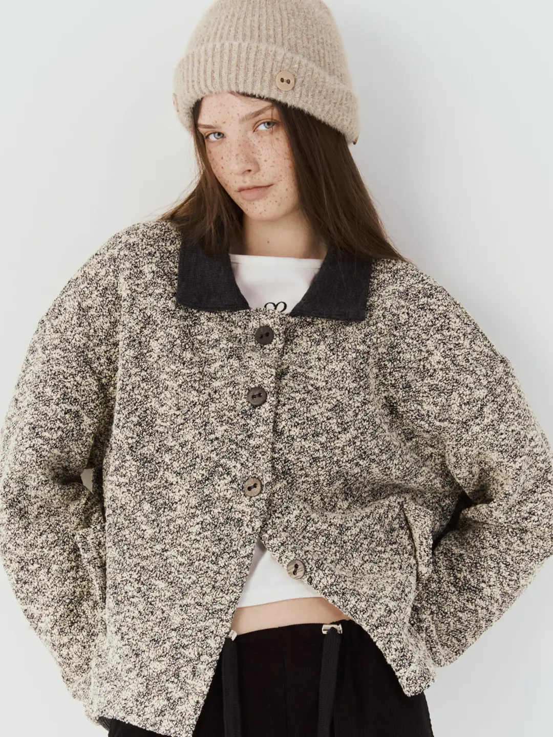 쎄쎄쎄 COLLAR KNIT BUTTON JACKET (IVORY) 상품 이미지 2