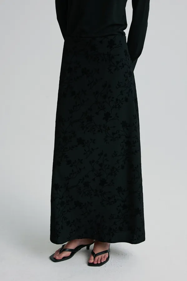 FLOCKED FLORAL JERSEY SKIRT