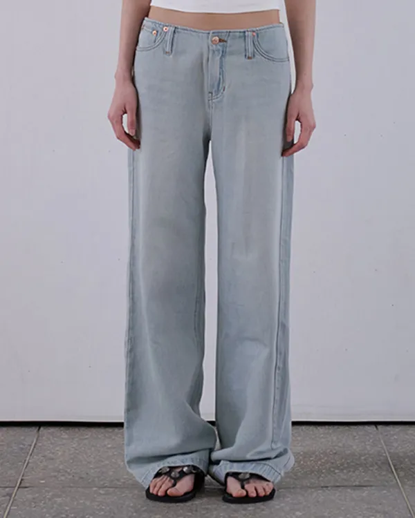 WAISTLESS DENIM PANTS - ICE BLUE