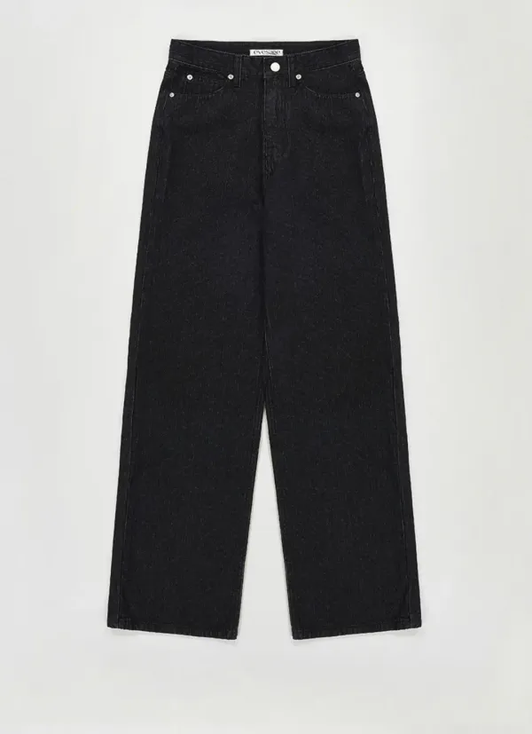 Corduroy straight denim (Black)