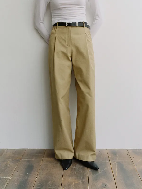 TIS COTTON ONE TUCK WIDE PANTS_BEIGE