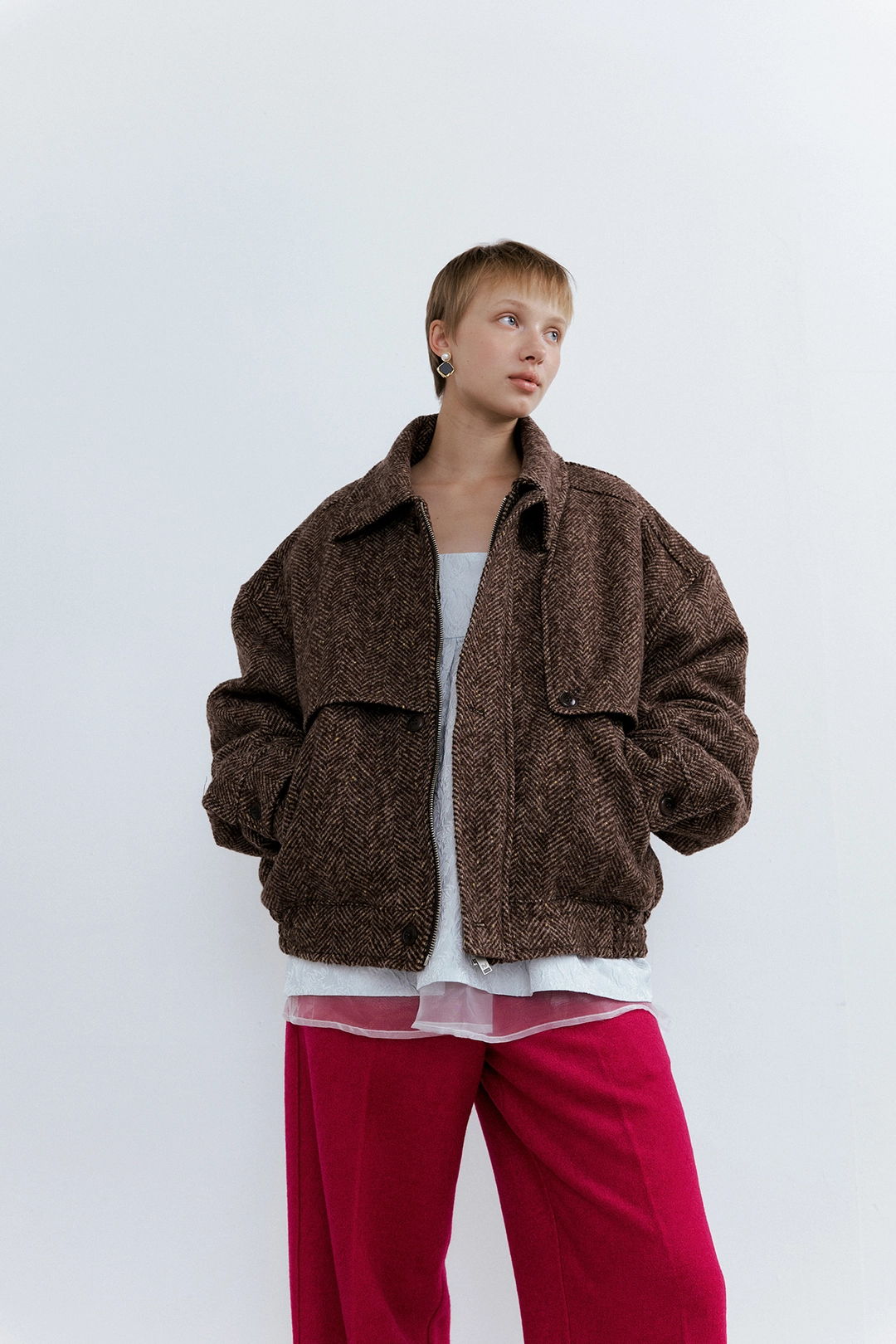 포지프레클즈 Herringbone Blouson_Brown 상품 이미지 2