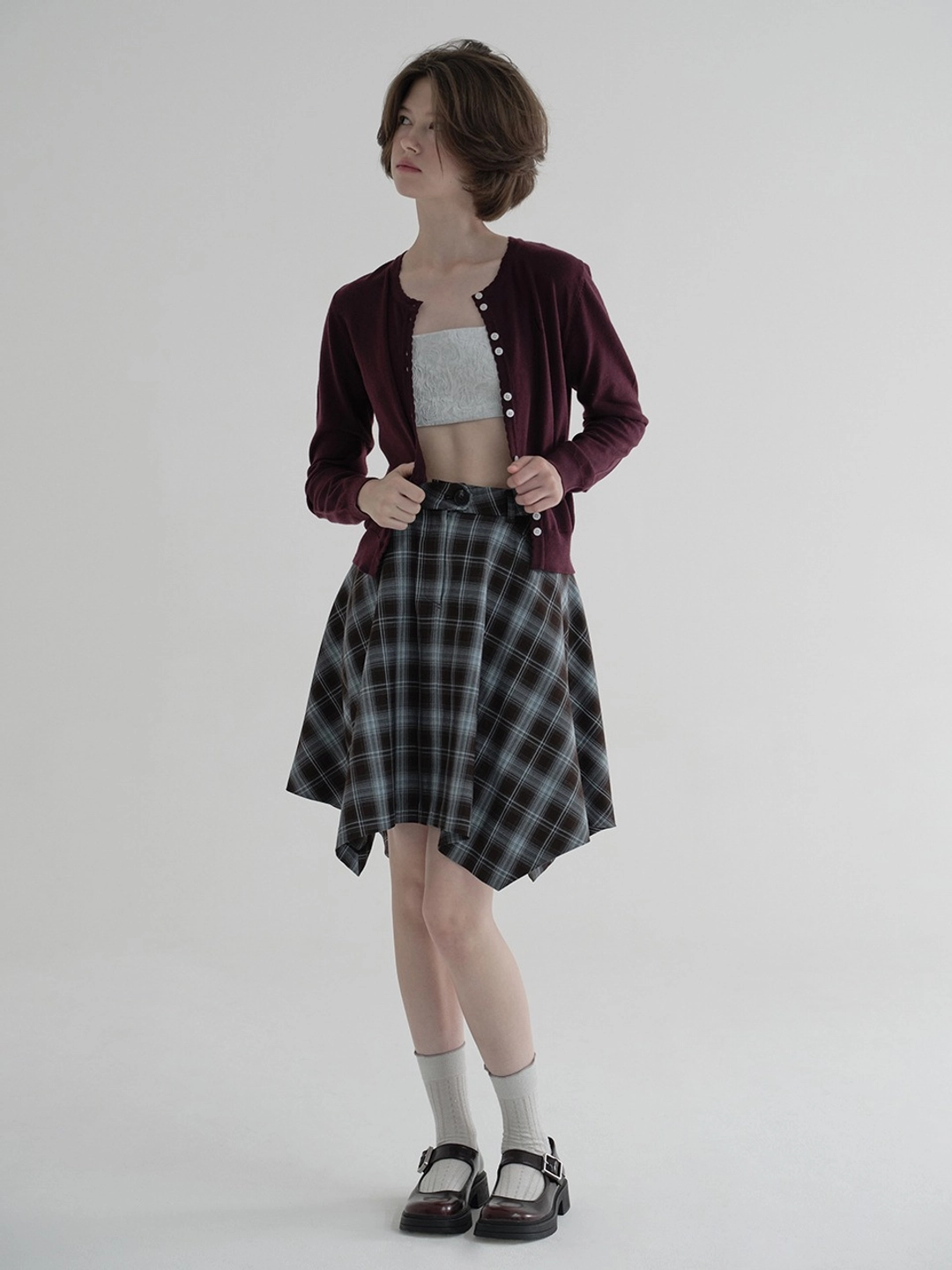 마가린핑거스 UNBALANCED CHECK SKIRT (PURPLE) 상품 이미지 2