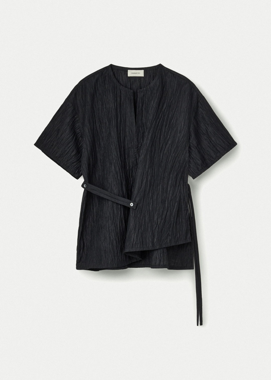 우마뭉 [2nd] Japanese Crinkled Linen Slit Neck Blouse_Raven 상품 이미지 1