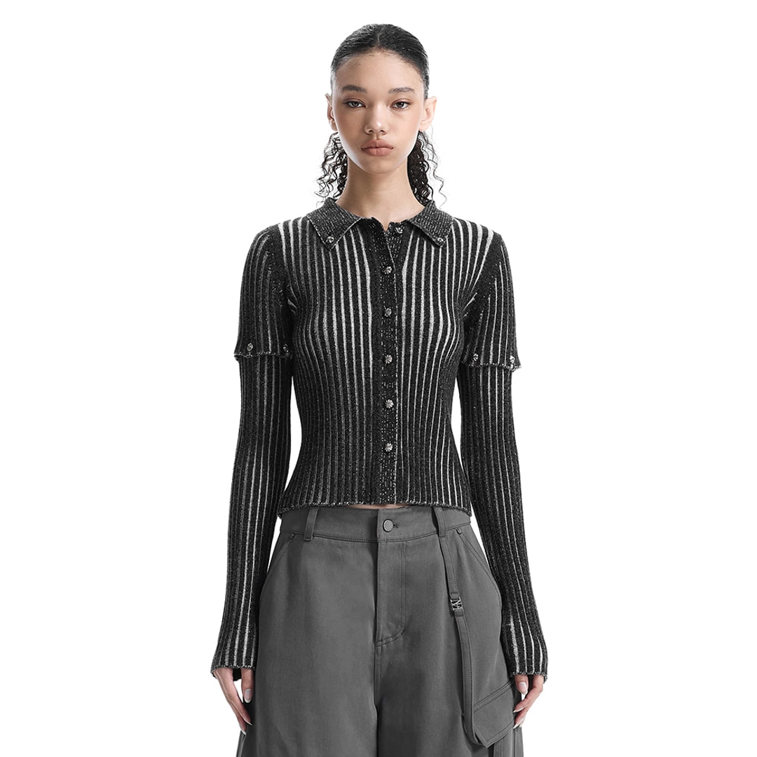트리밍버드 2-way Sleeve Ribbed Cardigan [ Black ] 상품 이미지 1