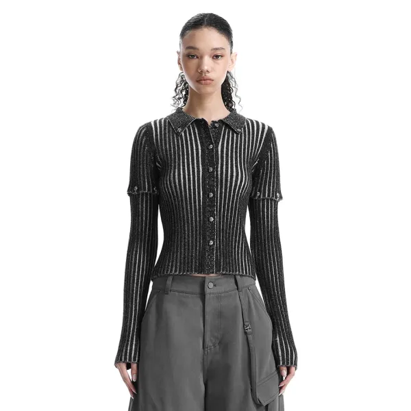 2-way Sleeve Ribbed Cardigan [ Black ]