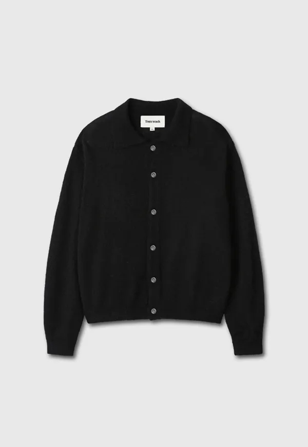 Baby Alpaca Mohair Collar Cardigan_ Black