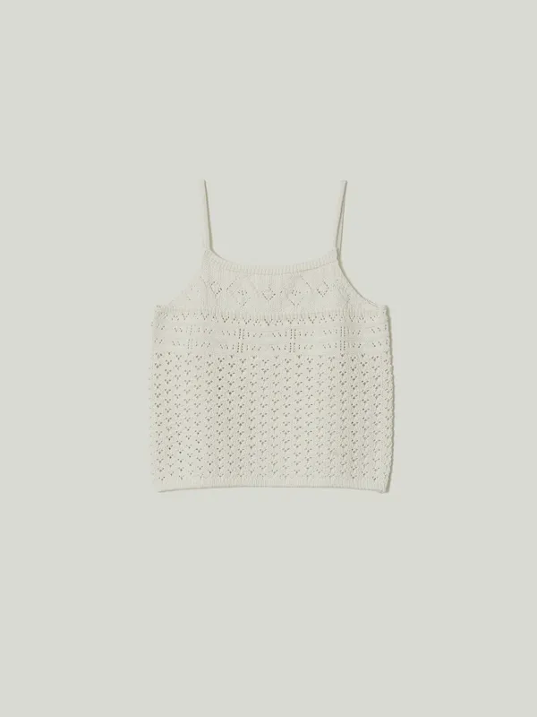 Cotton Crochet Knit Top Ivory