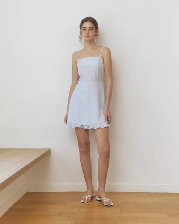 Lovey vintage pattern mini dress - skyblue