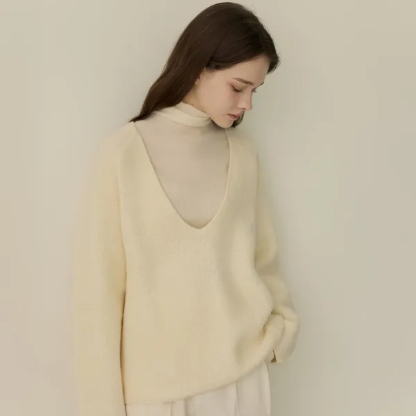 V-Neck Wool Boucle Sweater_3Color