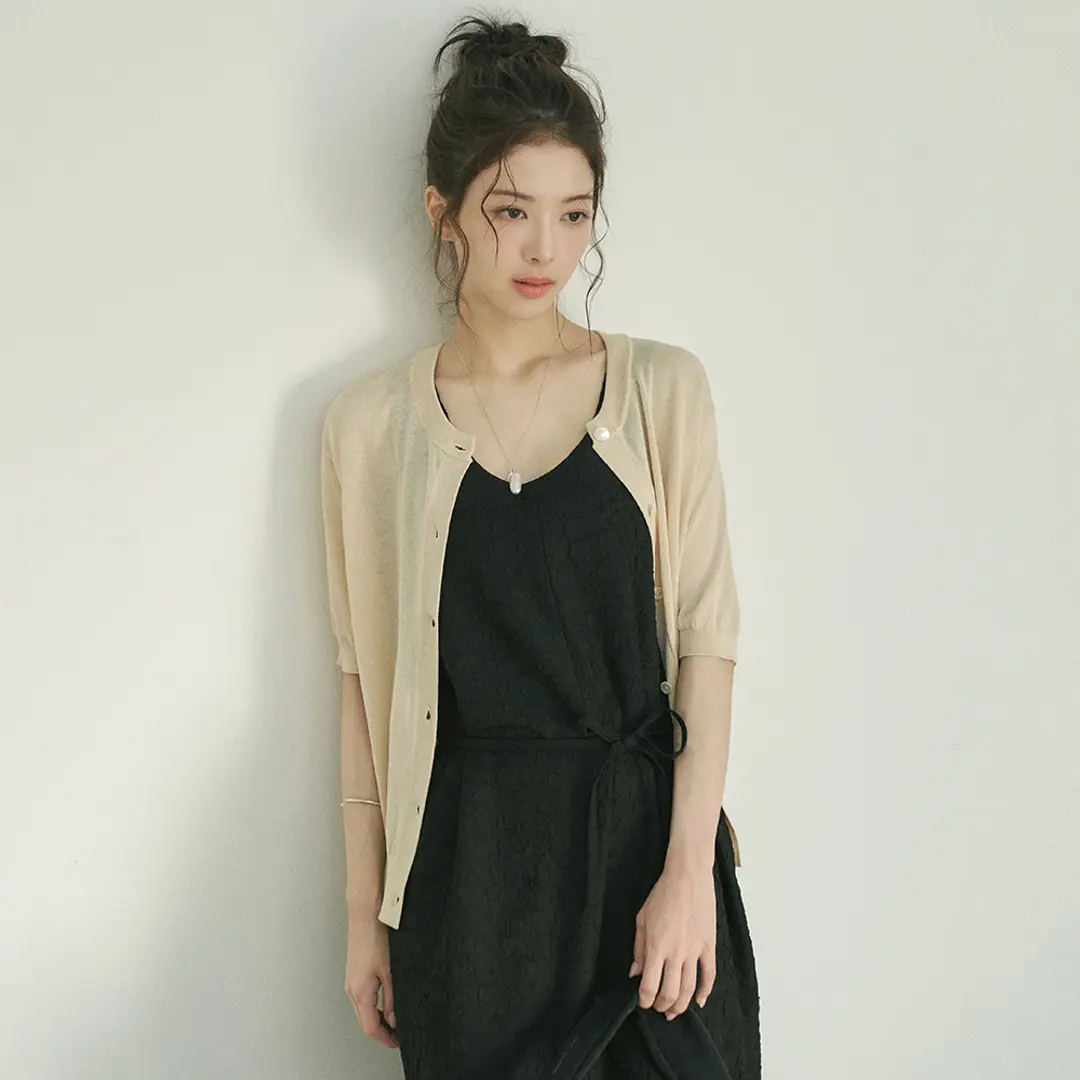 시야쥬 SIKN2115 시스루 반팔 니트 가디건_Light beige 상품 이미지 2