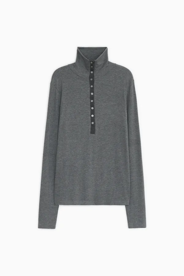 BUTTON SLIM LONG SLEEVE, CHARCOAL