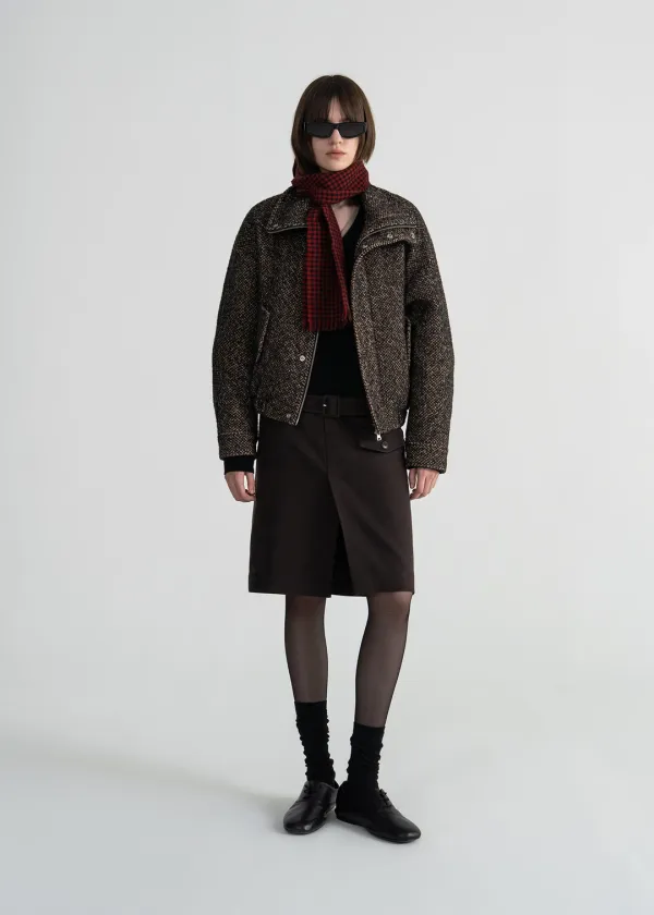 (UNI) ITALIAN TWEED GLITTER HIGH-NECK JACKET - BEIGE BLACK