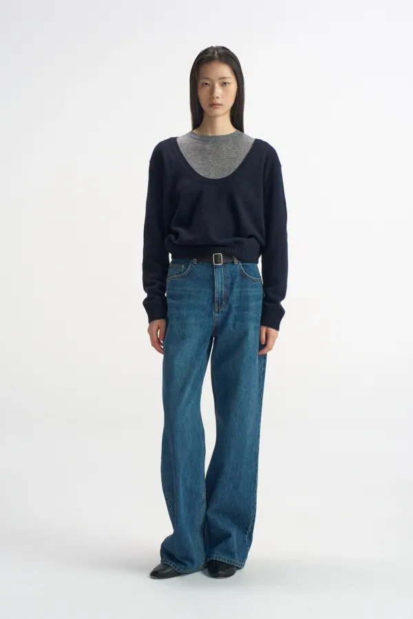 Deep U-Neck Pullover_Navy