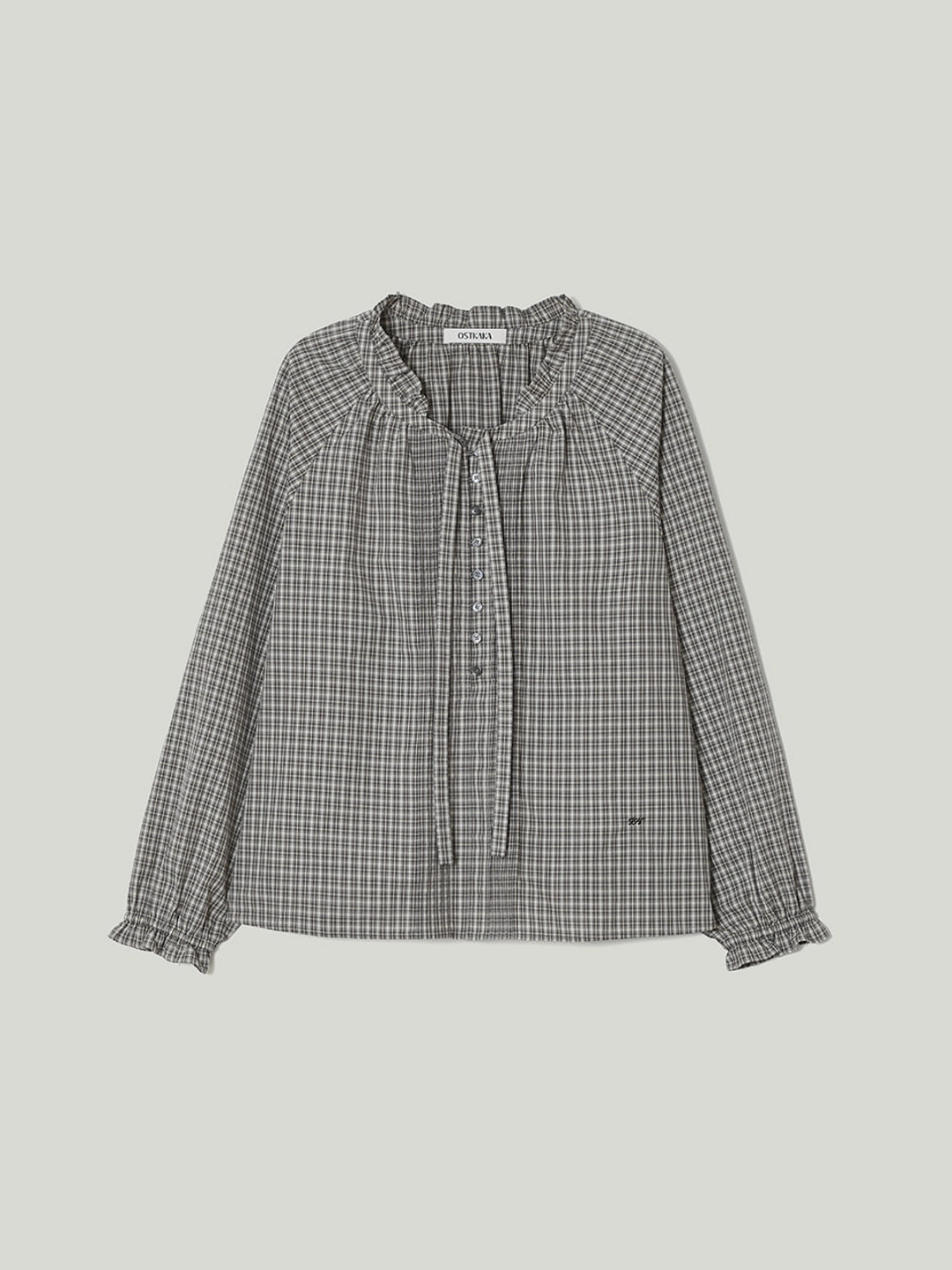 오스트카카 Frill Tie Check Blouse Beige 상품 이미지 1