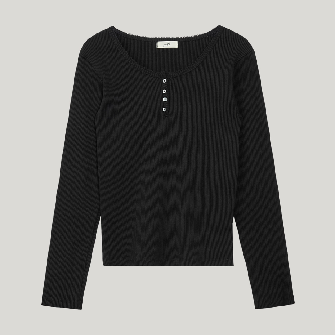 포에트 서울 lace long sleeved button t-shirts_black 상품 이미지 2