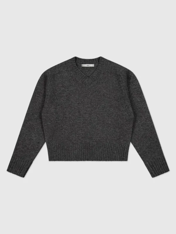 Super Extrafine Merino V-neck Knit (Charcoal)