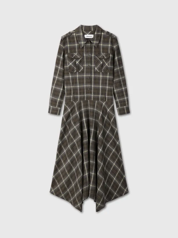 (W) CHECKED UTILITY SHIRT DRESS_ BLUE GREY CHECK