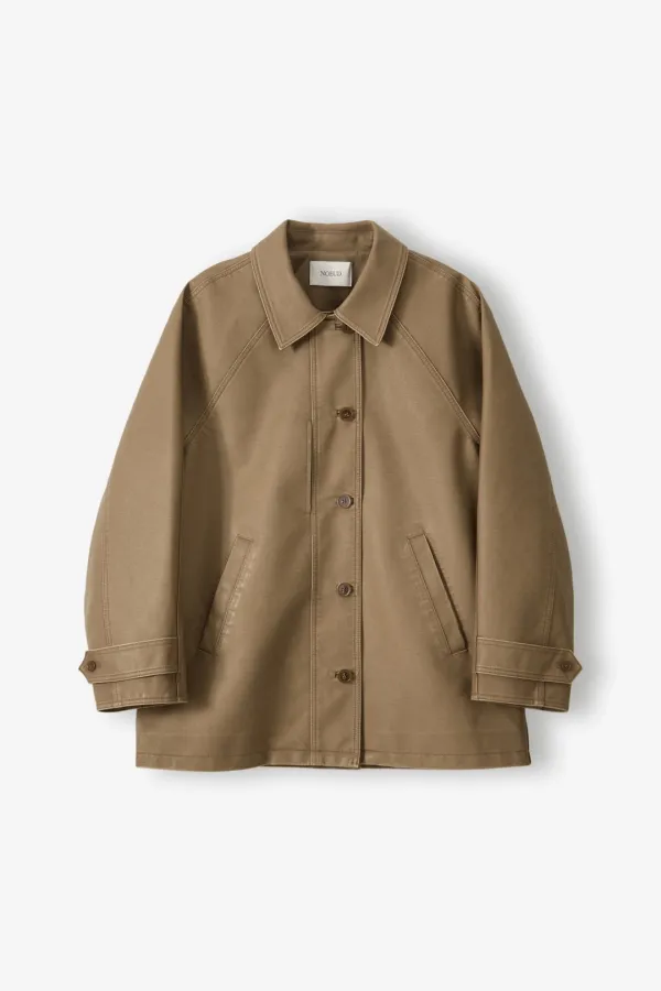 Washed Leather Balmacaan (Beige)