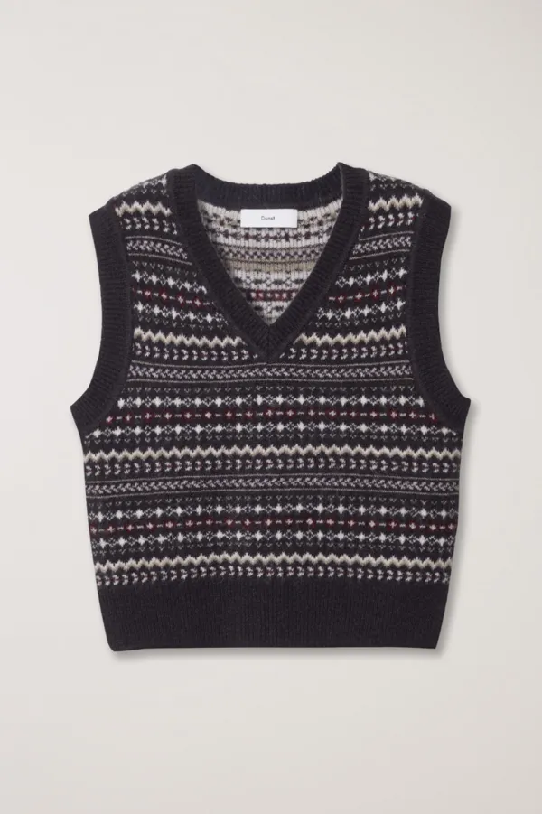 UNISEX CRAFTED V-NECK KNIT VEST DEEP BROWN_UDSW5C112W3