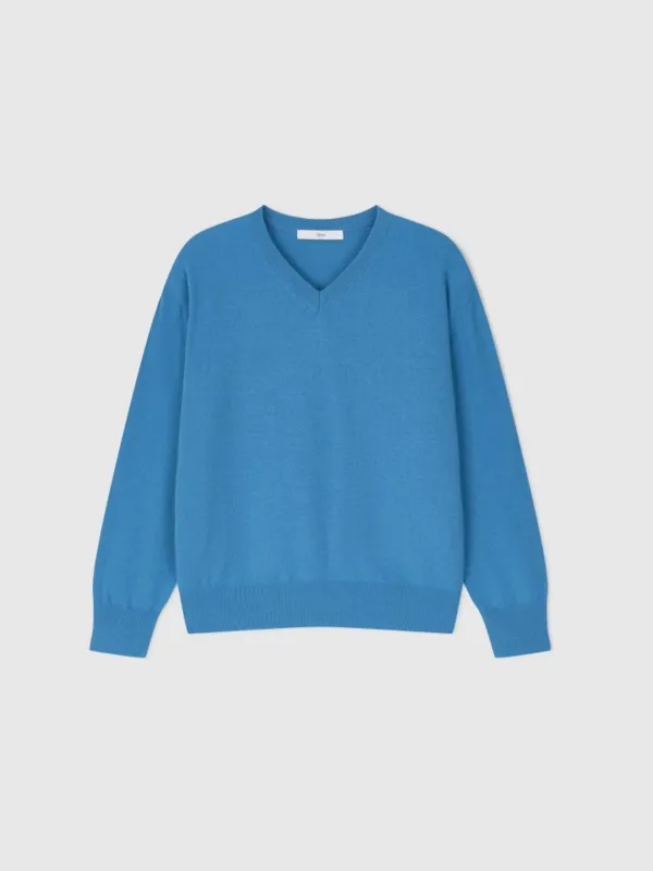 Kira Cashmere V-Neck Knit (Aqua Blue)