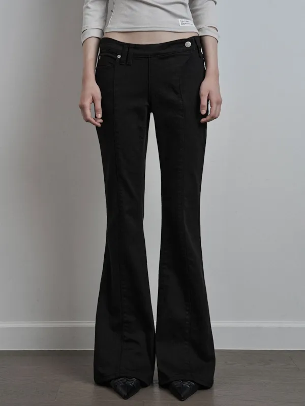 Offset Slub Bootcut Pants (black)