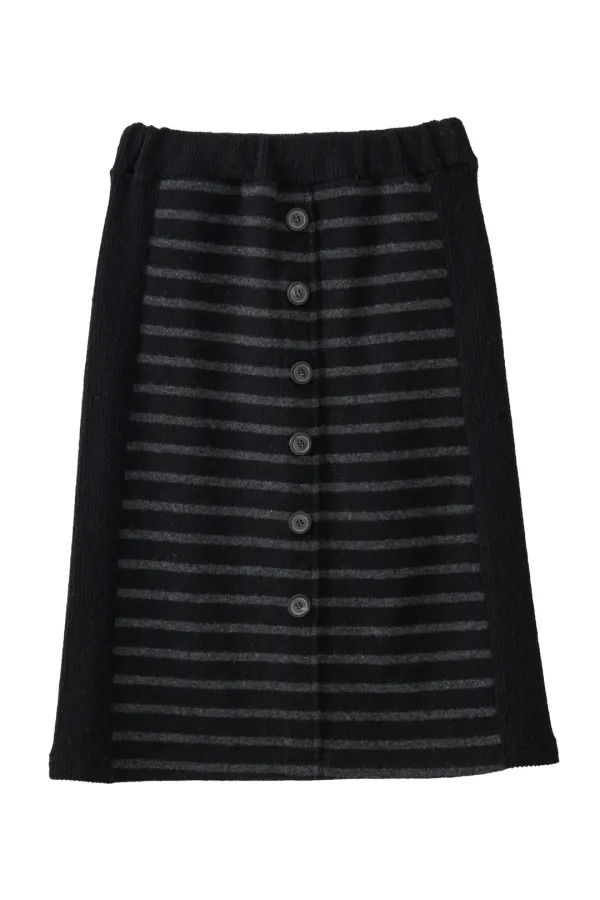 Stripe Button Knit Skirt_Black