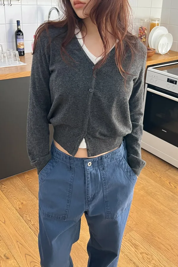 Maren V-Neck Cardigan(charcoal)