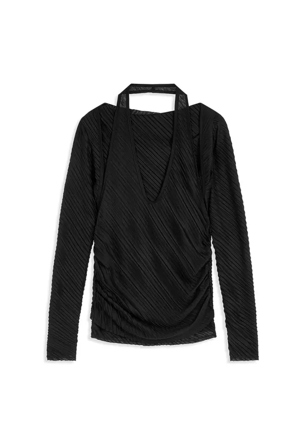 PLEATS CONVERTIBLE BOLERO TOP, BLACK