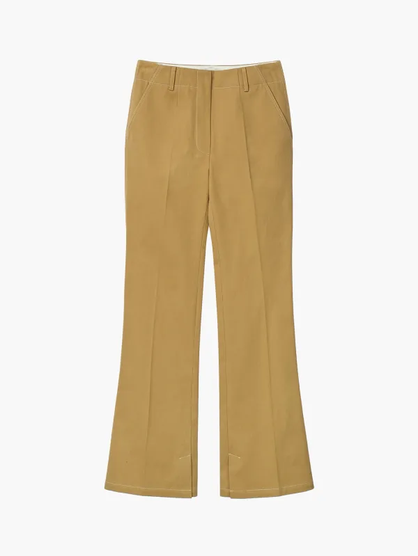 Pintucked Bootcut Slit Pants , Beige