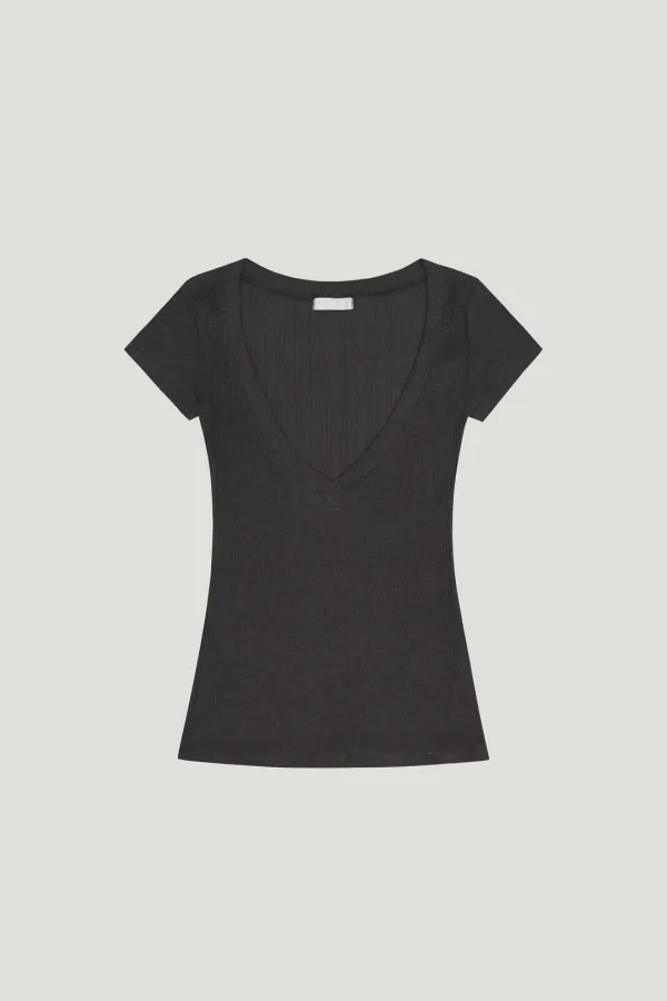 Deep V Ribbed Tee (charcoal)