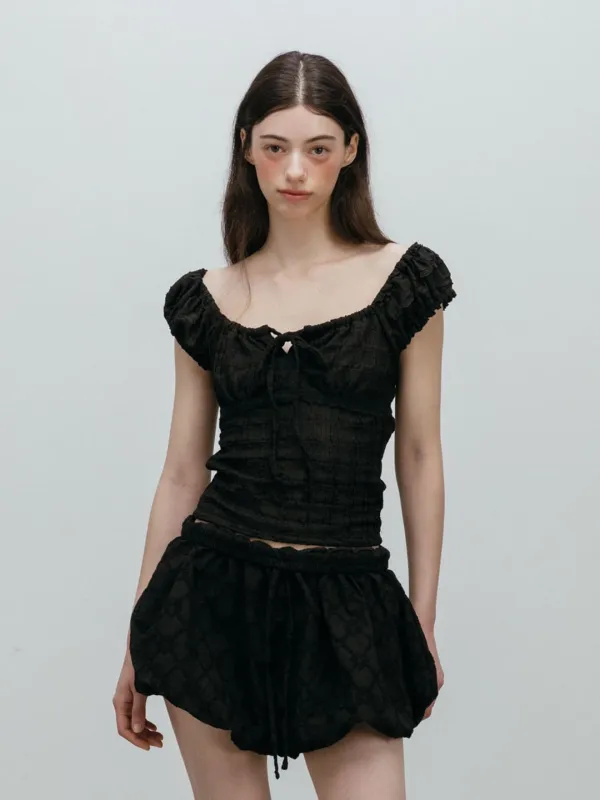 SHIRRING LACE SLEEVELESS / BLACK