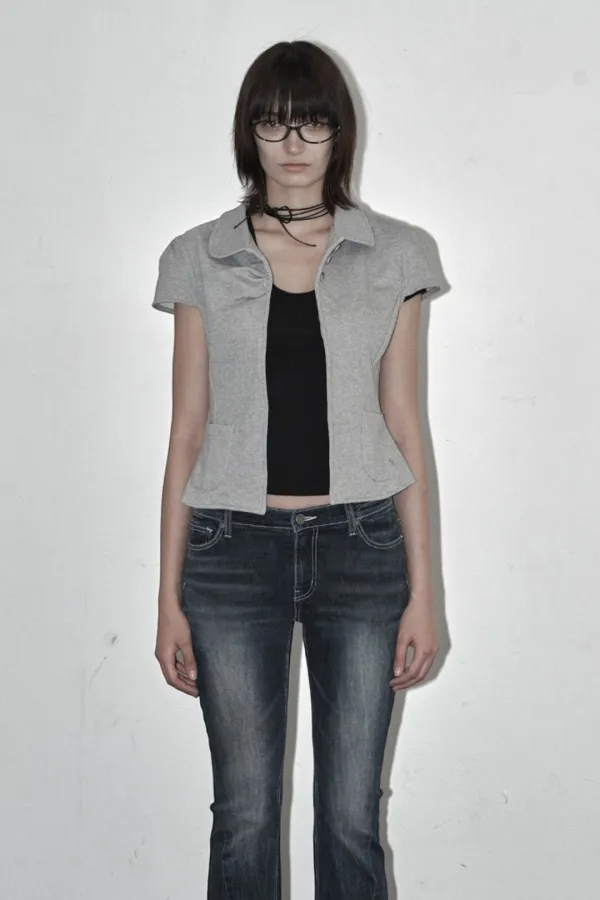 PINTUCK SHORT SLEEVE JACKET MELANGE