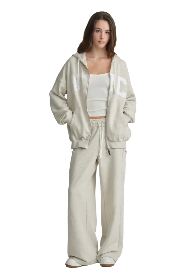NYC hooded zip-up, Light Melange