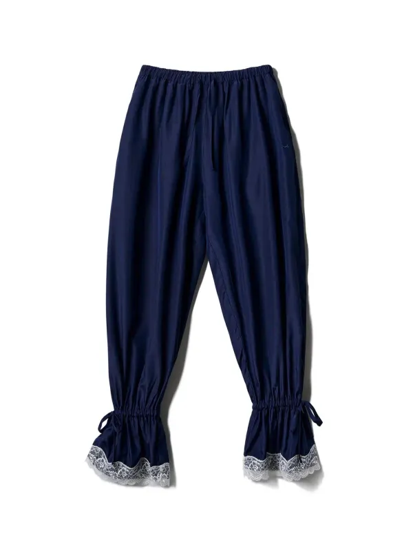 Lace Drawstring Two-way Pants - Navy