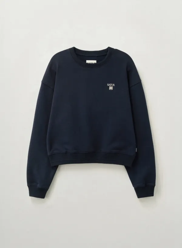 (W) Loren Small Logo Basic Crop Sweatshirt - Navy