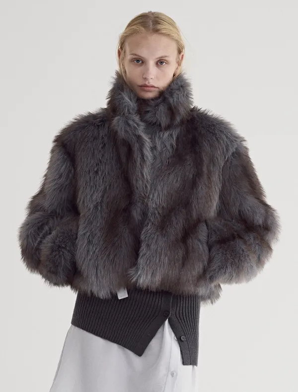CROPPED FAUX FUR JACKET [BLUE]