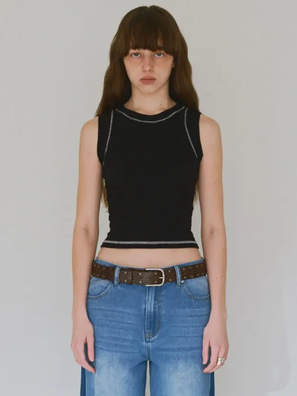 Stitch Sleeveless Top [Black]