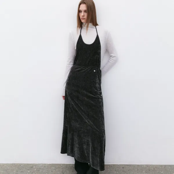 (OP-6310)SOFT VELVET HALTER NECK DRESS
