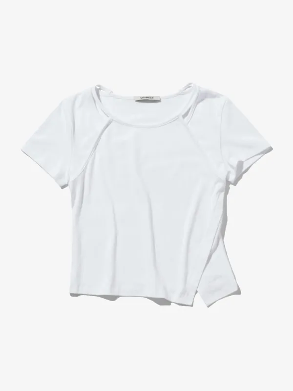레이어드 슬릿 반팔 티셔츠_WHITE
