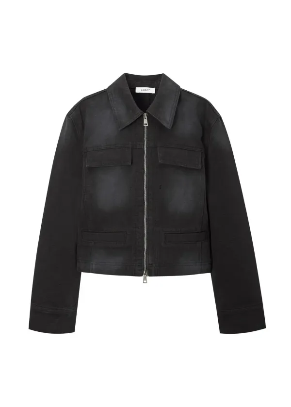 WASHED TRUCKER JACKET (BLACK)