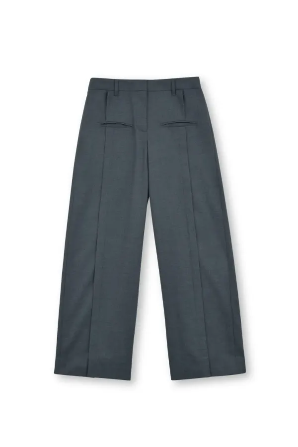 W Wool Wide Pants, Charcoal