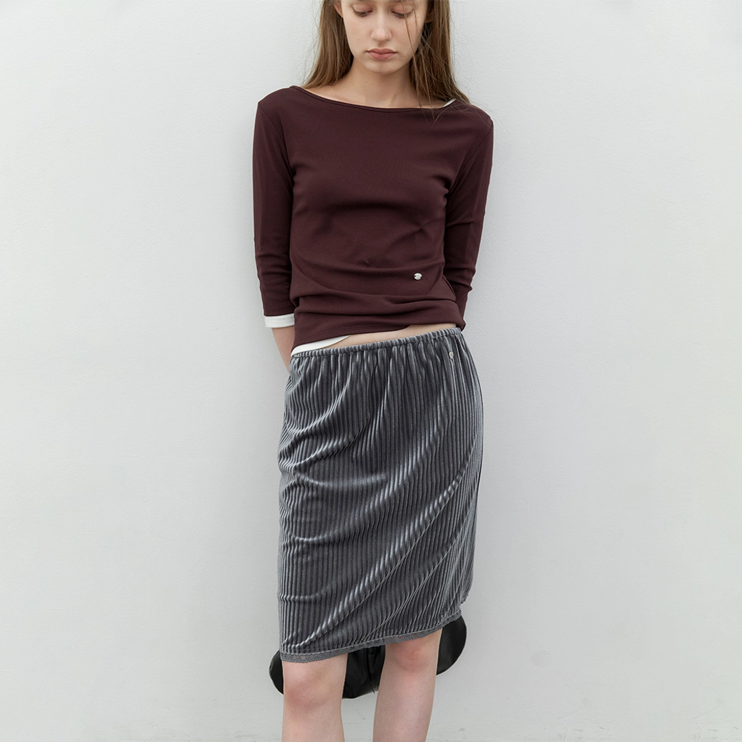 아뜰리에 나인 (SK-5123)VELVET LACE TAPE SET-UP BANDING MIDI SKIRT 상품 이미지 1